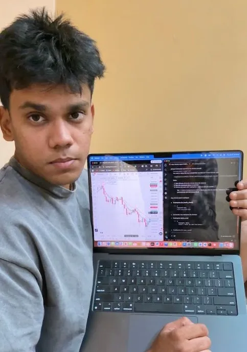 Siddharth working on an algorithmic trading setup